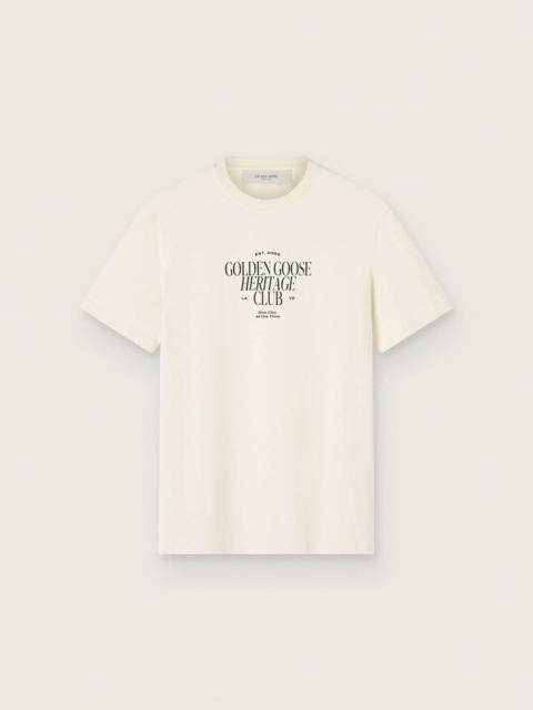 Golden Goose Men's white cotton T-shirt with print and logo