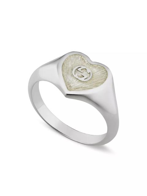 GUCCI Sterling Silver Heart925 Interlocking G Ring Enamel Heart Ring