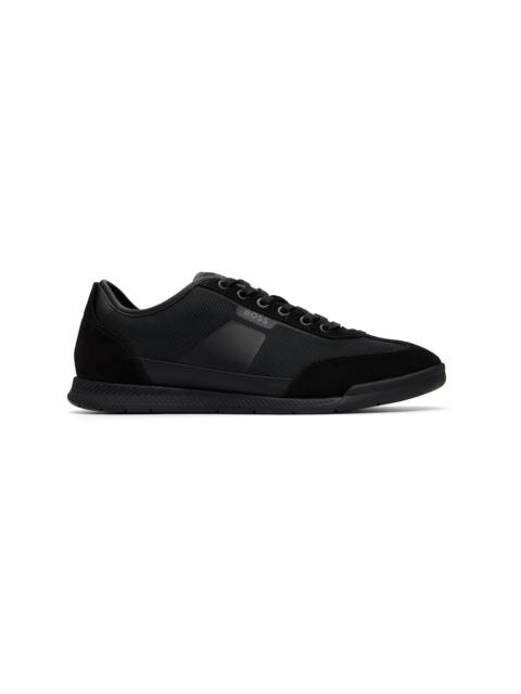 BOSS Black Ridged Outsole Mixed-Material Sneakers