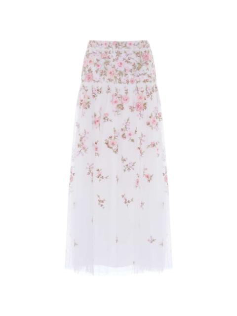 Needle & Thread Eden Rose embroidered midi skirt