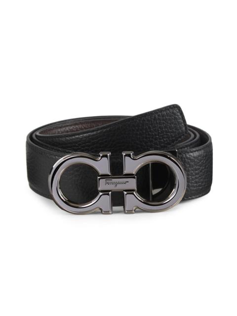 FERRAGAMO Men's Double Gancini Buckle Adjustable Cut-to-Size Reversible Belt - Nero Hickory