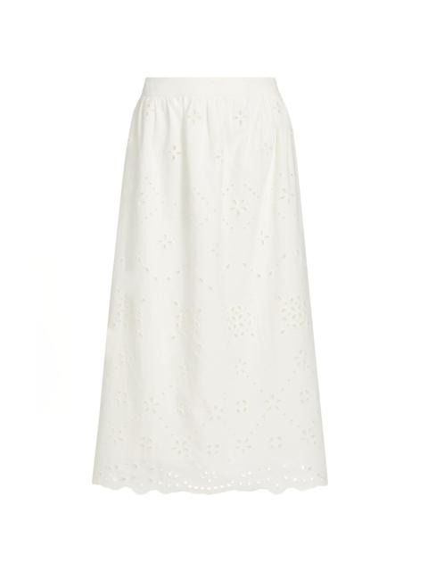 HEMANT & NANDITA Women's Broderie Anglaise A-Line Midi-Skirt - White