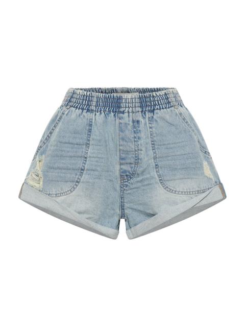 ONE TEASPOON Hunters Mid Waist Boyfriend Elasticated Denim Shorts - Sportster Blue