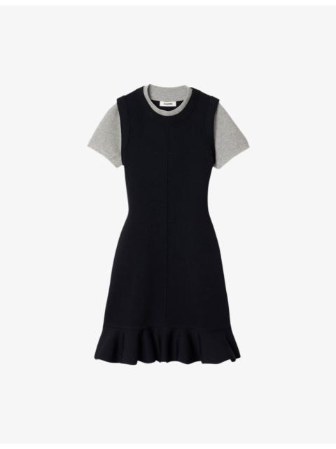 Sandro Round-Neck Short-Sleeve Stretch-Knit Mini Dress