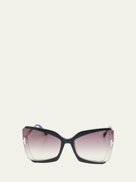TOM FORD Gia Semi-Rimmed Acetate Butterfly Sunglasses