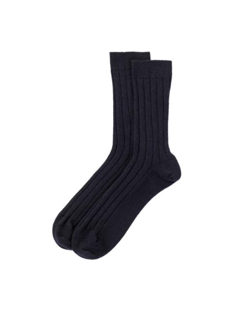Johnstons of Elgin Men's Cashmere Ribbed Navy Socks
