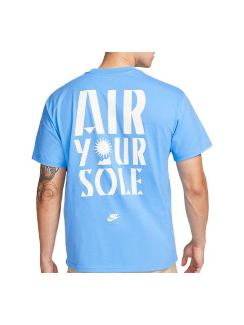 Nike Men's Nike Alphabet Logo Printing Round Neck Solid Color Cotton Casual Short Sleeve Blue T-Shirt DQ1