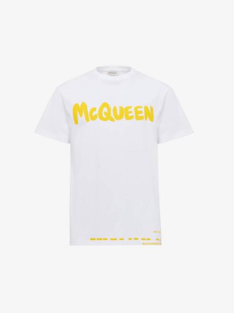 Alexander McQueen Men's McQueen Graffiti T-shirt in White/yellow