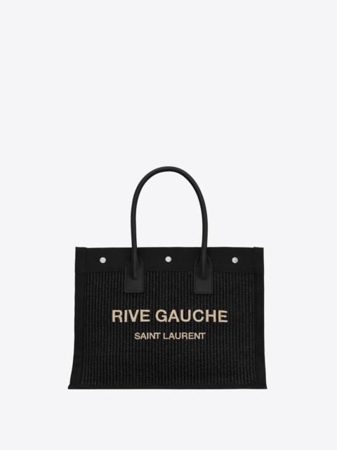 SAINT LAURENT rive gauche small tote bag in raffia and leather