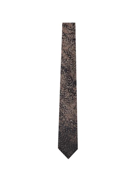 Dries Van Noten Black & Pink 'Paste Paper' Printed Silk Tie