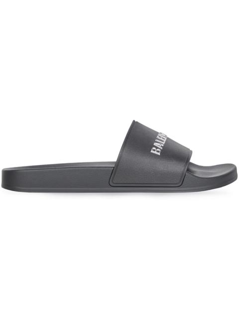 Balenciaga Pool Slides Black Chrome Logo