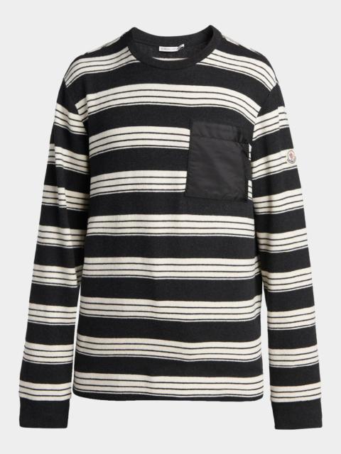 Moncler Men's Stripe Patch-Pocket Long-Sleeve T-Shirt