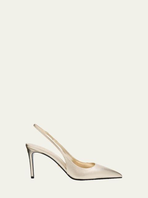 Prada 85mm Vernice Saffiano Leather Slingback Pumps