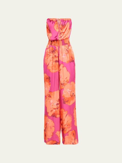 RAMY BROOK Mindy Watercolor Bloom Strapless Wide-Leg Jumpsuit