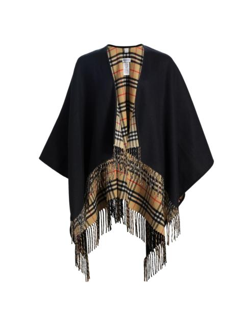 Burberry Women's Check Wool Fringe Cape - Black Sand