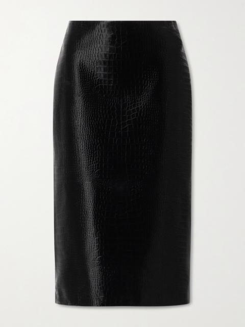 GUCCI Croc-effect Leather Midi Skirt