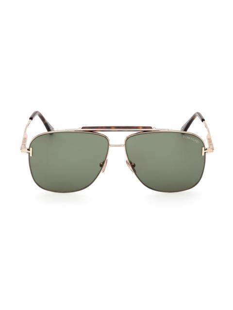 TOM FORD Men's Jaden 60MM Navigator Sunglasses - Rose Gold Green