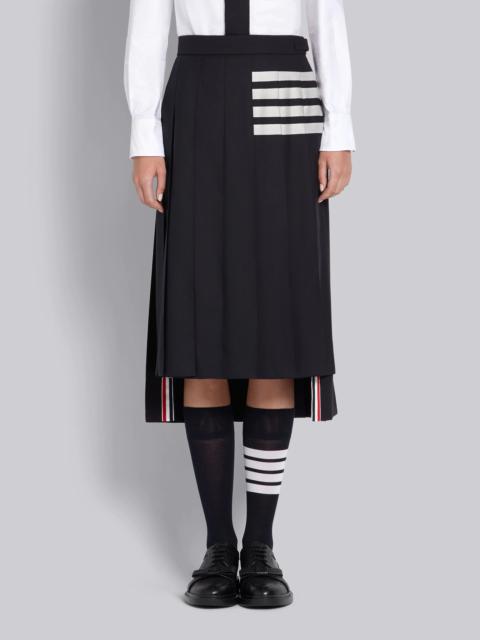 Thom Browne Navy Wool Plain Weave Pleated 4-Bar Skirt