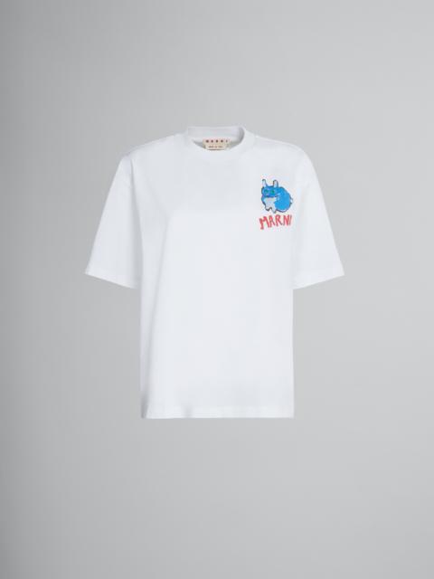 Marni WHITE BIO COTTON T-SHIRT WITH RABBIT GRAPHICS