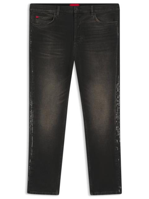 HUGO GREY TAPERED-FIT JEANS IN STRETCH DENIM