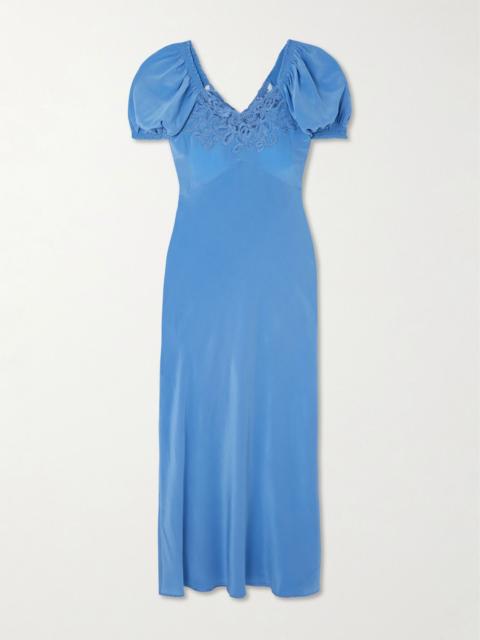 RIXO Ilaria lace-trimmed silk midi dress Blue