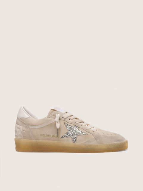 Golden Goose Women’s Ball Star in pearl suede with silver glitter star
