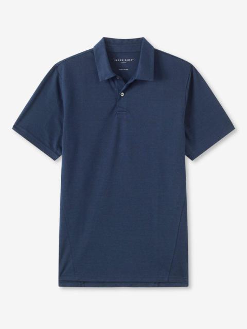 Derek Rose Men's Polo Shirt Ramsay 2 Pique Cotton Tencel Navy