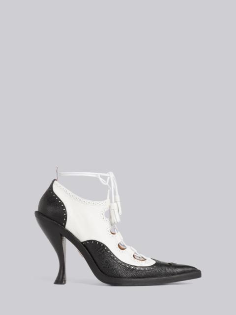 Thom Browne Black and White Pebbled Calfskin Ghillie Brogue Curved High Heel