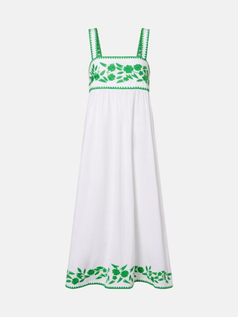 juliet dunn Embroidered cotton and linen midi dress