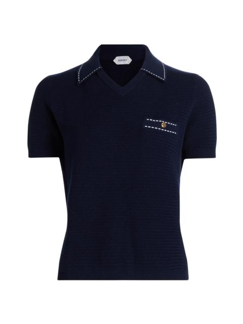 VERSACE Women's Cotton Knit Polo Top - Navy