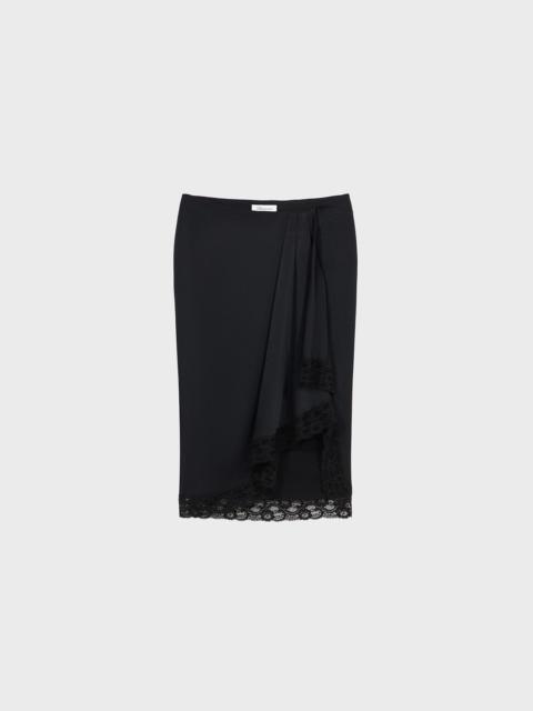 ASYMMETRIC SKIRT WITH LACE TRIMMED HEM