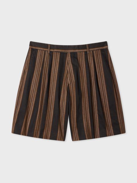 Paul Smith Brown Stripe Pleated Cotton Shorts