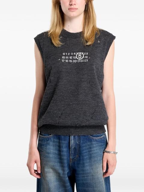 MM6 Maison Margiela Numeric-logo distressed knitted vest