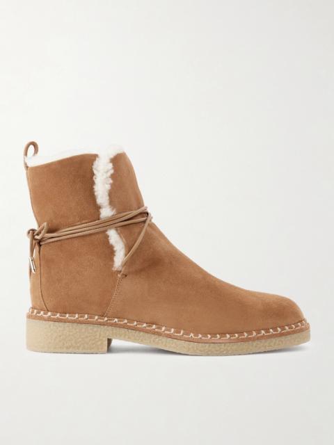 AQUAZZURA Megeve Lace-detailed Suede Shearling-lined Ankle Boots