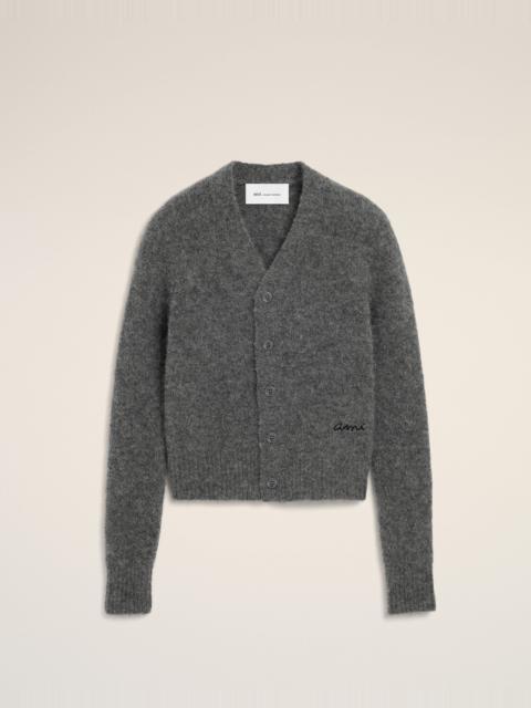 AMI Paris GREY WOOL AND ALPACA CARDIGAN WITH AMI EMBROIDERY