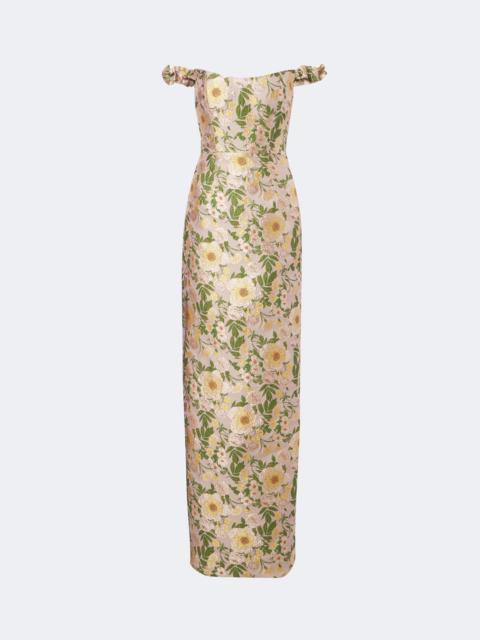 markarian Off-shoulder floral brocade gown