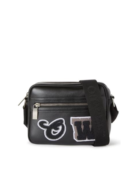 Varsity patch-detail leather messenger bag