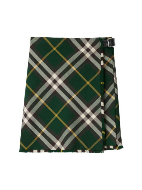 check-pattern wool skirt