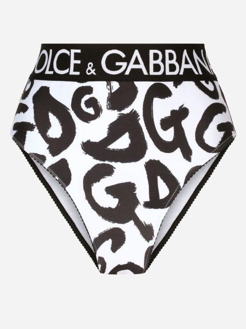 Dolce & Gabbana High-waisted briefs with graffiti logo print