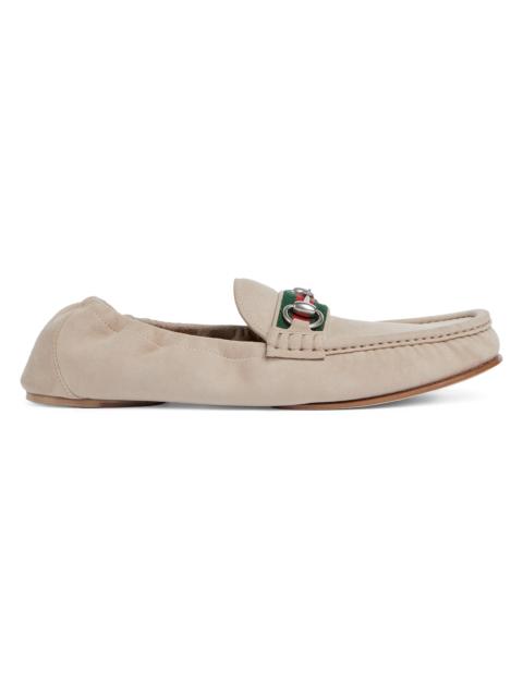 GUCCI Men's Horsebit Web Suede Moccasin Loafers - Sand