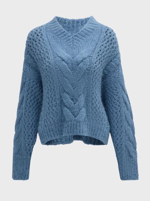 Alpaca-Wool Irish Cable Knit V-Neck Sweater