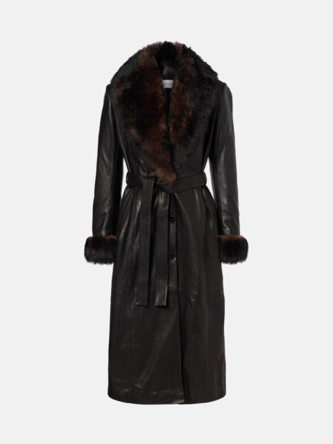 NOUR HAMMOUR Baez shearling-trimmed leather coat