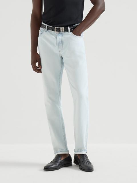 Lightweight denim traditional fit five-pocket trousers