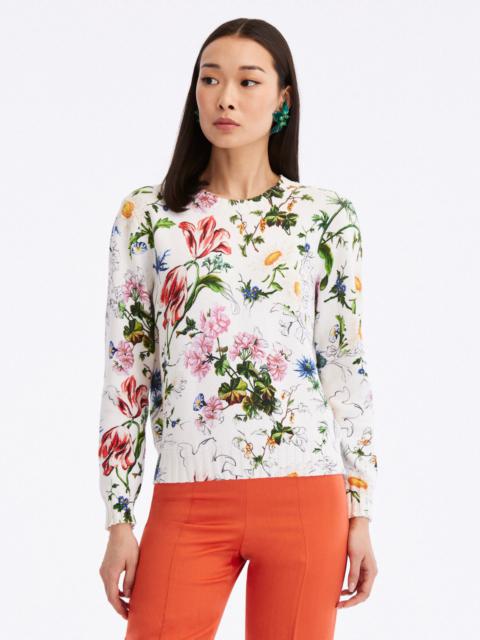 Oscar de la Renta UNFINISHED FLORAL PRINTED PULLOVER