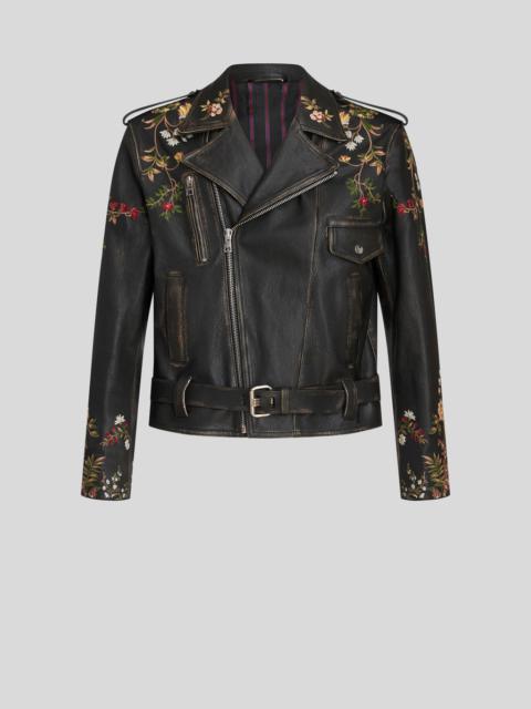 LEATHER BIKER JACKET WITH EMBROIDERY