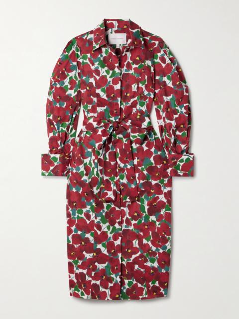 CAROLINA HERRERA Belted Floral-print Cotton-blend Midi Shirt Dress