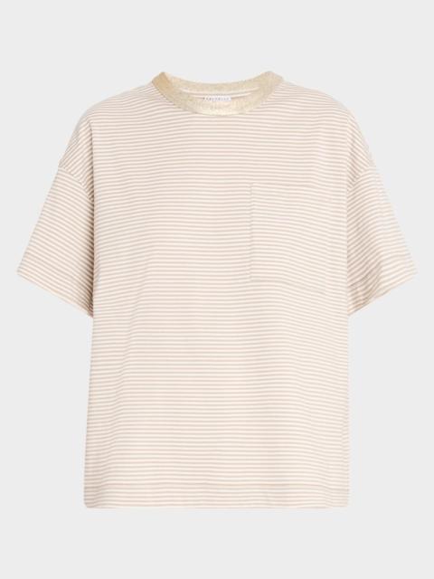 Brunello Cucinelli Metallic Monili-Collar Striped Jersey T-Shirt
