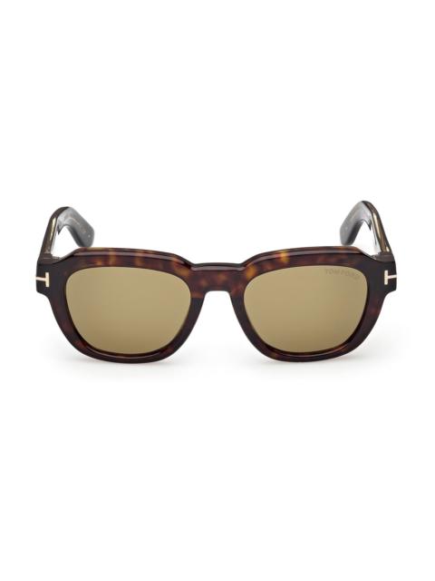 TOM FORD Men's TOM FORD ICON 52MM Rectangular Sunglasses - Dark Havana Army Green