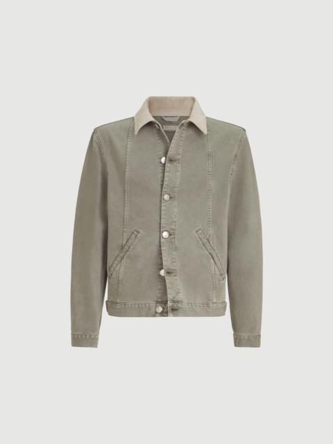Brunello Cucinelli Garment-dyed outerwear jacket in denim with leather collar