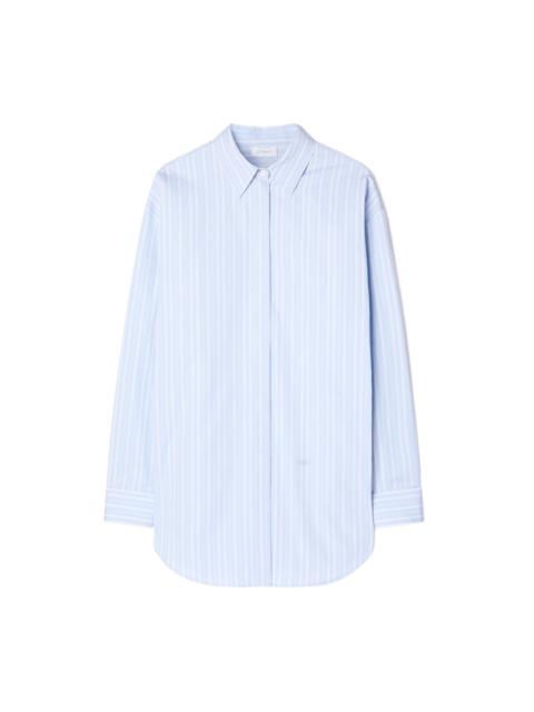 Off-White Stripe Poplin Round Zip Shirt Light Blue